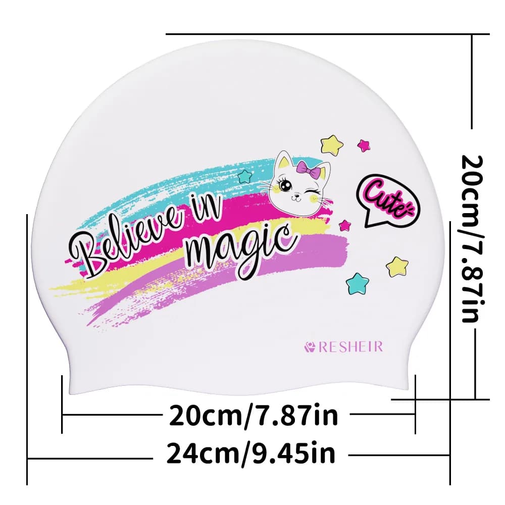 Women's Swimwear Large Long Hair Ear Protection Silicone Swimwear Printed Swimming Head with Cartoon Pool Accessories