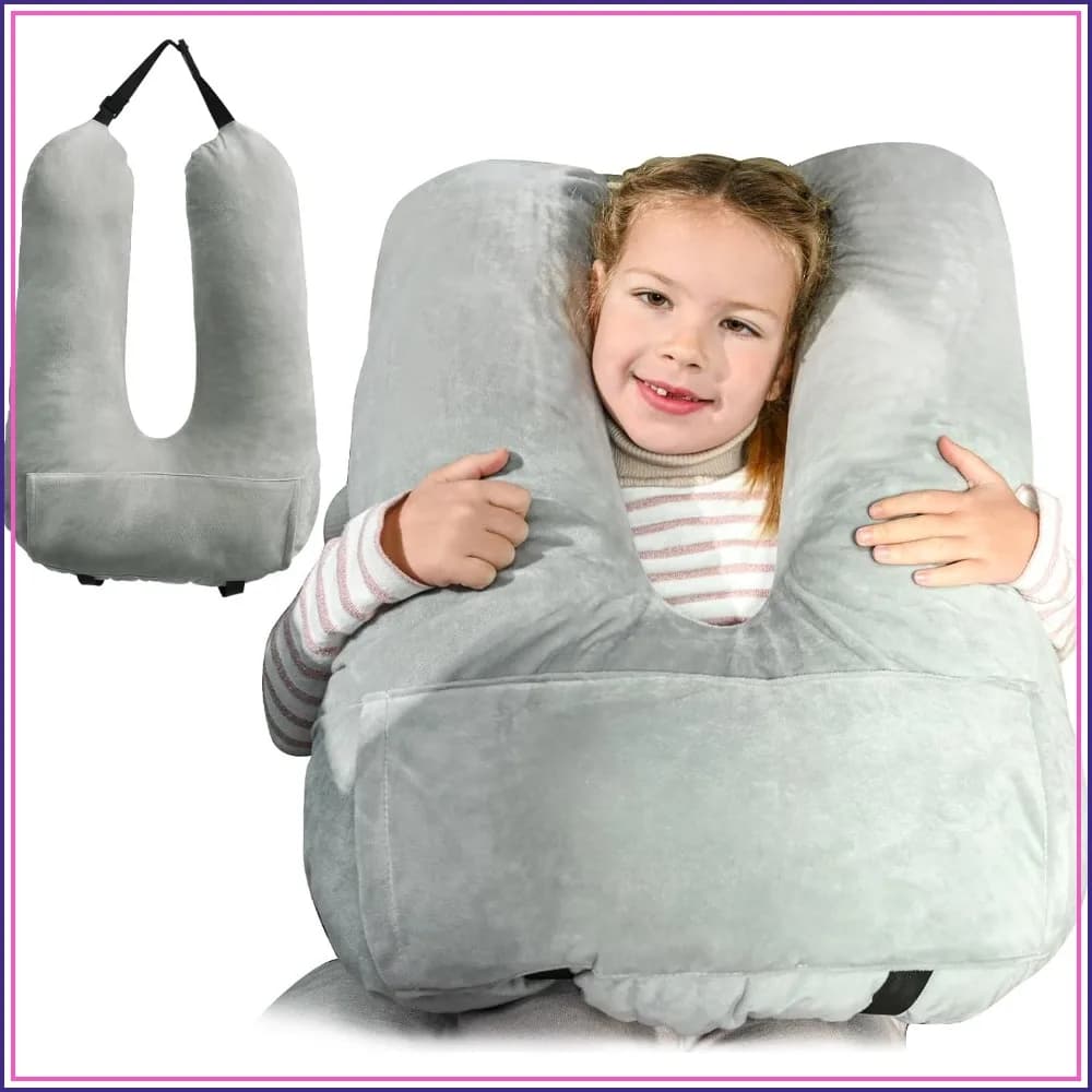 Travel Pillow for Car, Neck & Body Support, Road Trip Essentials, Gray
