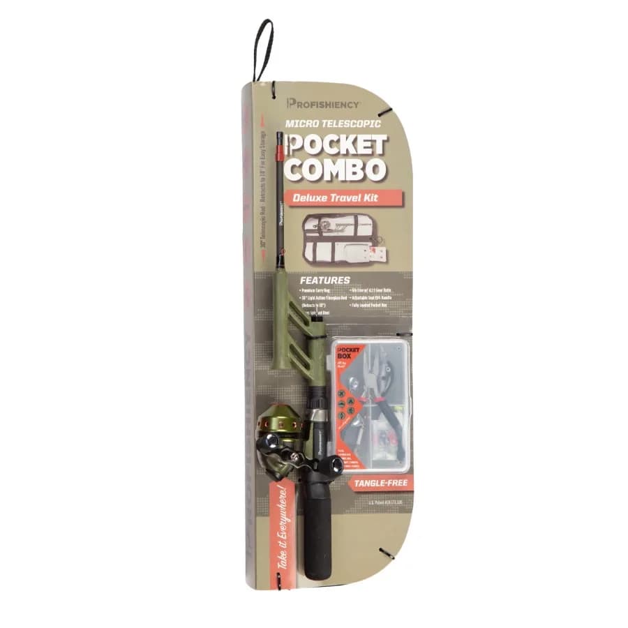 Kit da Viaggio Deluxe Pocket Spincast con Canna Telescopica per Pescatori in Movimento, Compatto, Leggero e Pronto per la Pesca Avanzata