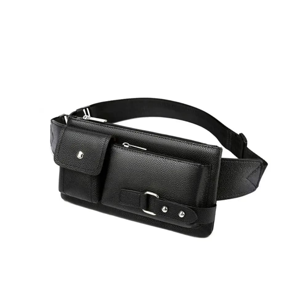Large-capacity Man's Leather Waist Bag Adjustable Belt Strap Single Shoulder Multi Pocket Fanny Pack Waterproof Korean Style