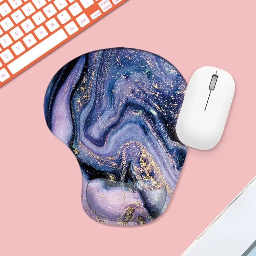 Comodo tappetino per mouse con poggiapolsi della serie di cartoni animati, texture marmorizzata, supporto per le mani, tappetino per mouse, pittura a olio, tappetino per mouse da gioco antiscivolo