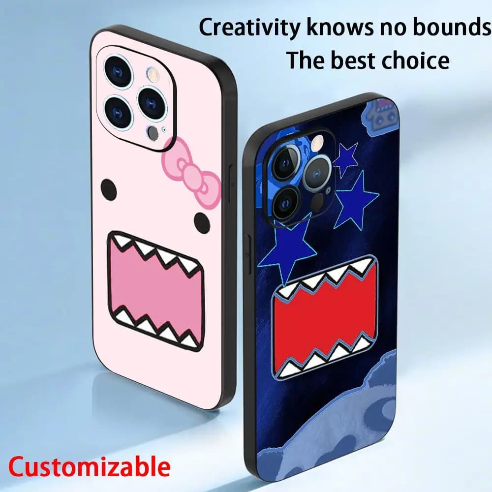 Cartoon Domo kun cute pink pattern Phone Case For iPhone 17 16 16e 15 14 13 12 Plus Mini Pro Max Soft black Shockproof Cover