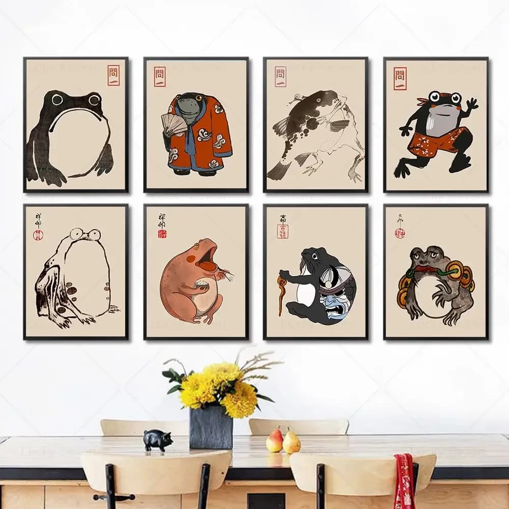 Antique Frog Ugly Cute Toad Animal Wall Art Canvas Painting Vintage Matsumoto Hoji Poster Japanese Prints Living Room Home De