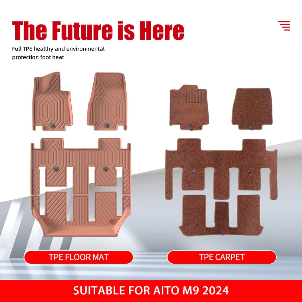 Car Mat 3D TPE for AITO M9 2024-2025 Car Mat for 6 Seats Waterproof Car Lining Non-slip Flooring