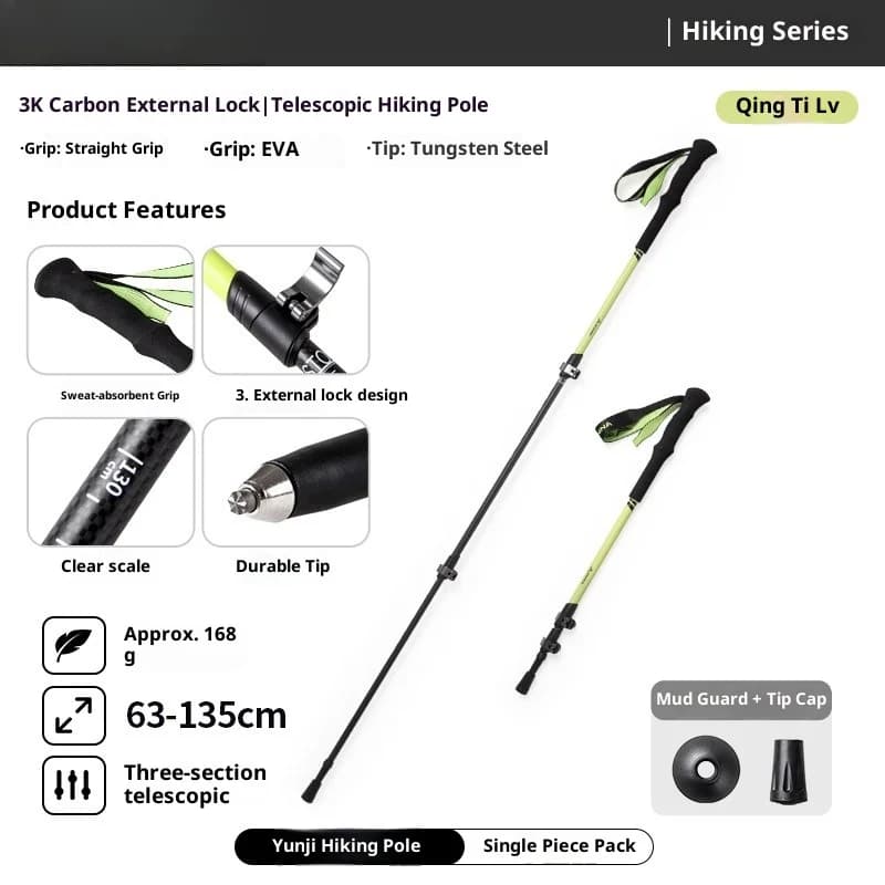 Bastoncini da Trekking in Fibra di Carbonio Ultraleggeri, Regolabili, Telescopici, Pieghevoli, Unisex, con Assorbimento degli Urti, Resistenti