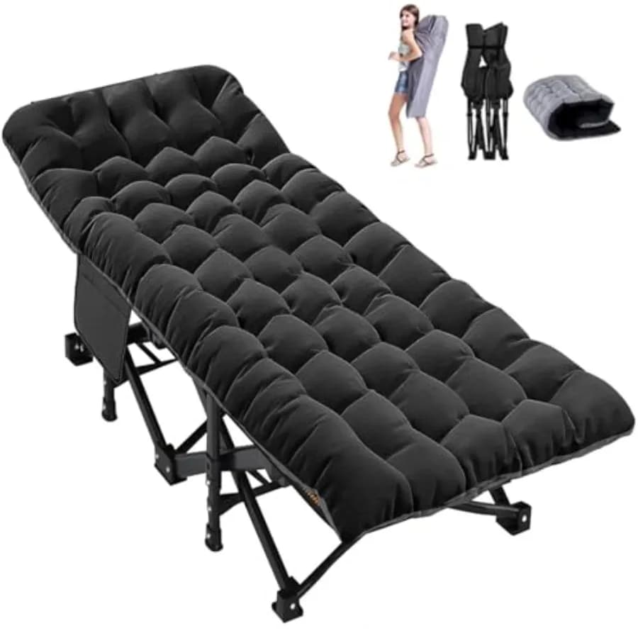 Lettino da campeggio pieghevole XXL con materasso, lettino pieghevole resistente per adulti, letto portatile da esterno con borsa per il trasporto, da viaggio