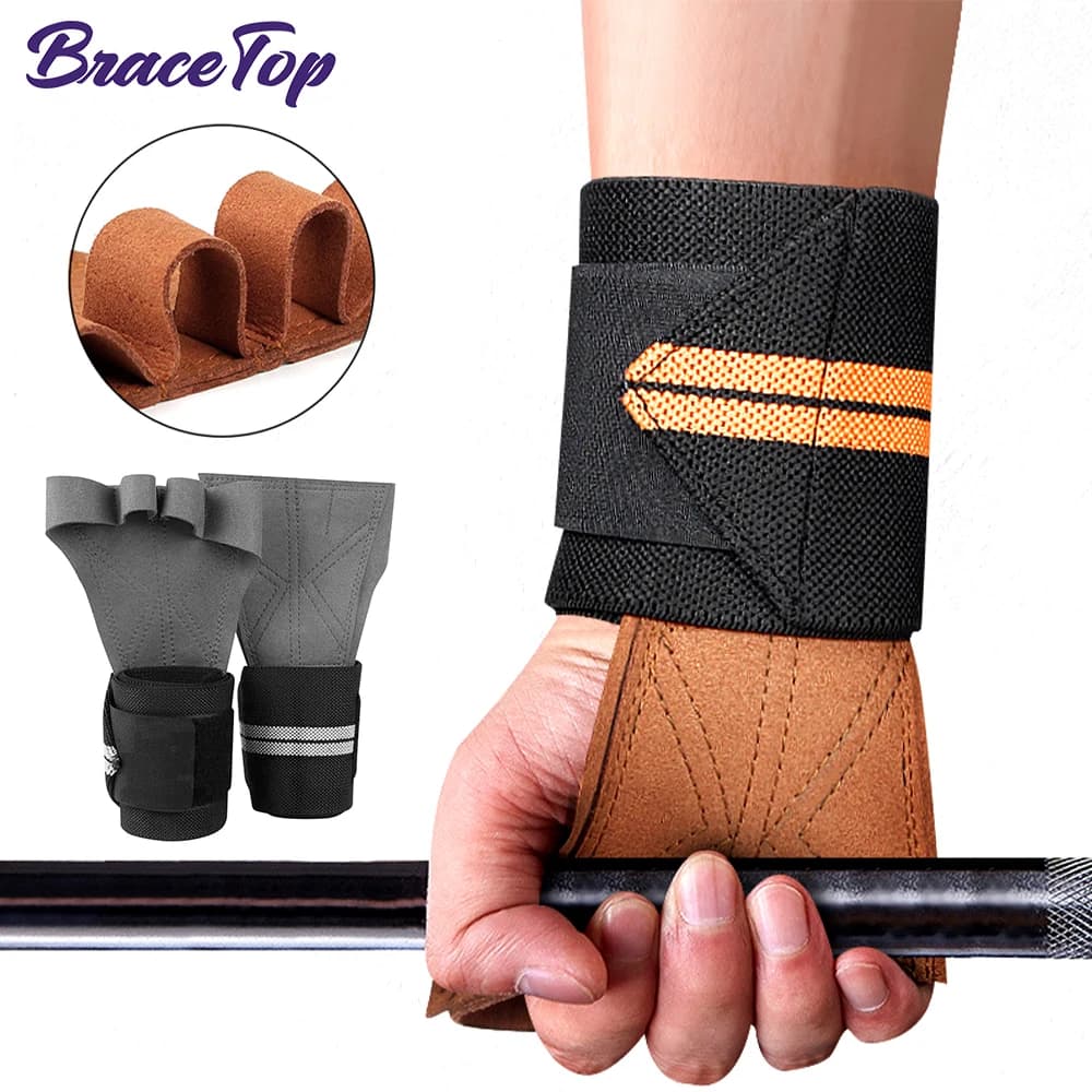 BraceTop 1 pair of training gloves for weight lifting Fitness sport Body Building grips for gymnastics protective gloves for the wrist with gym palm
