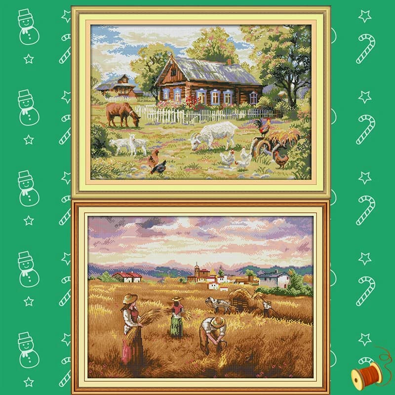 Joy Sunday Stamped Cross Stitch Kits A Good Harvest of Wheat Counted Printed 11CT 14CT Embroidery Needlework Handmade Decor Sets