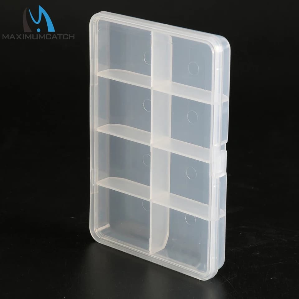 Maximumcatch HB08 Transparent flies box - 8 plastic adjustable compartments for fishing gear with dry flies/infe