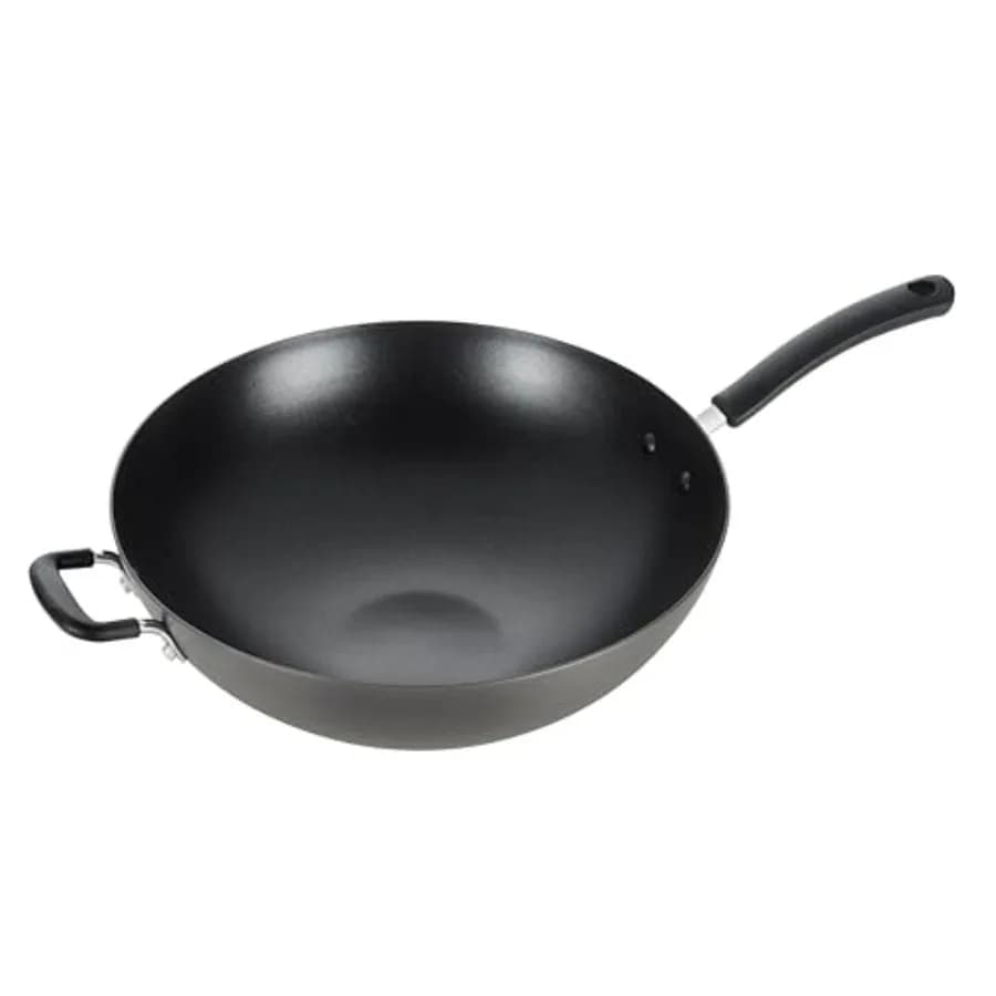 Wok Antiaderente Anodizzato Duro da 14 Pollici, Adatto al Forno e al Grill (350°F), Padella Antiaderente per Saltare in Padella, Pentole e Padelle da Cucina Versatili