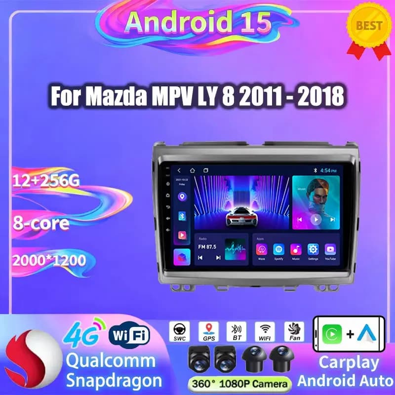 Android 15 For Mazda MPV LY 2006 - 2016 Car Radio Wireless Carplay Android Auto QLED 2K Screen Navigation 360 Camera 2din Stereo