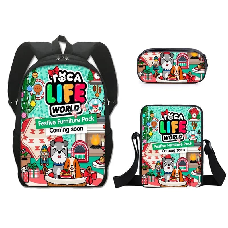 Harajuku Youthful Funny Toca Boca Life 3D Print 3pcs/Set Student Travel bags Laptop Daypack Backpack Shoulder Bag Pencil Case