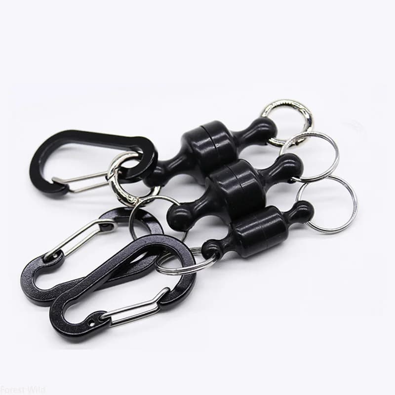 Portable Steel Magnetic Quick Release Fishing Clip 105x20mm Net Holder With Coil Lanyard Aluminum Carabiner Strong MRC Kit Set