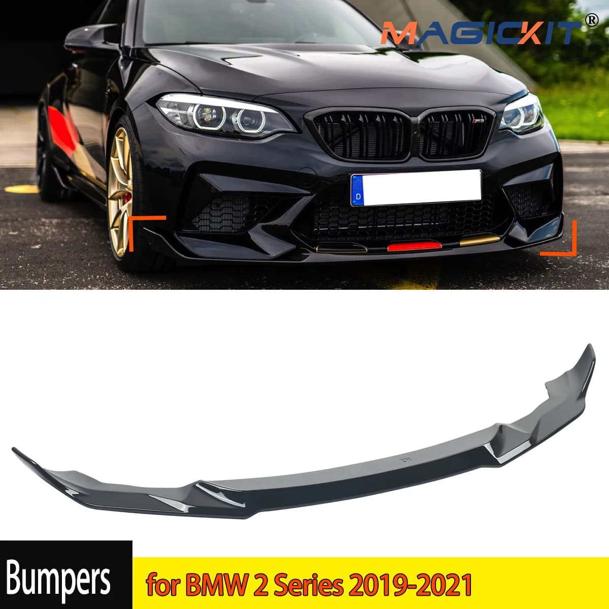 Spoiler Anteriore per BMW Serie 2 F87, Kit Carrozzeria M2, Splitter 2019 2020 2021, Diffusore Retrofit M Sport