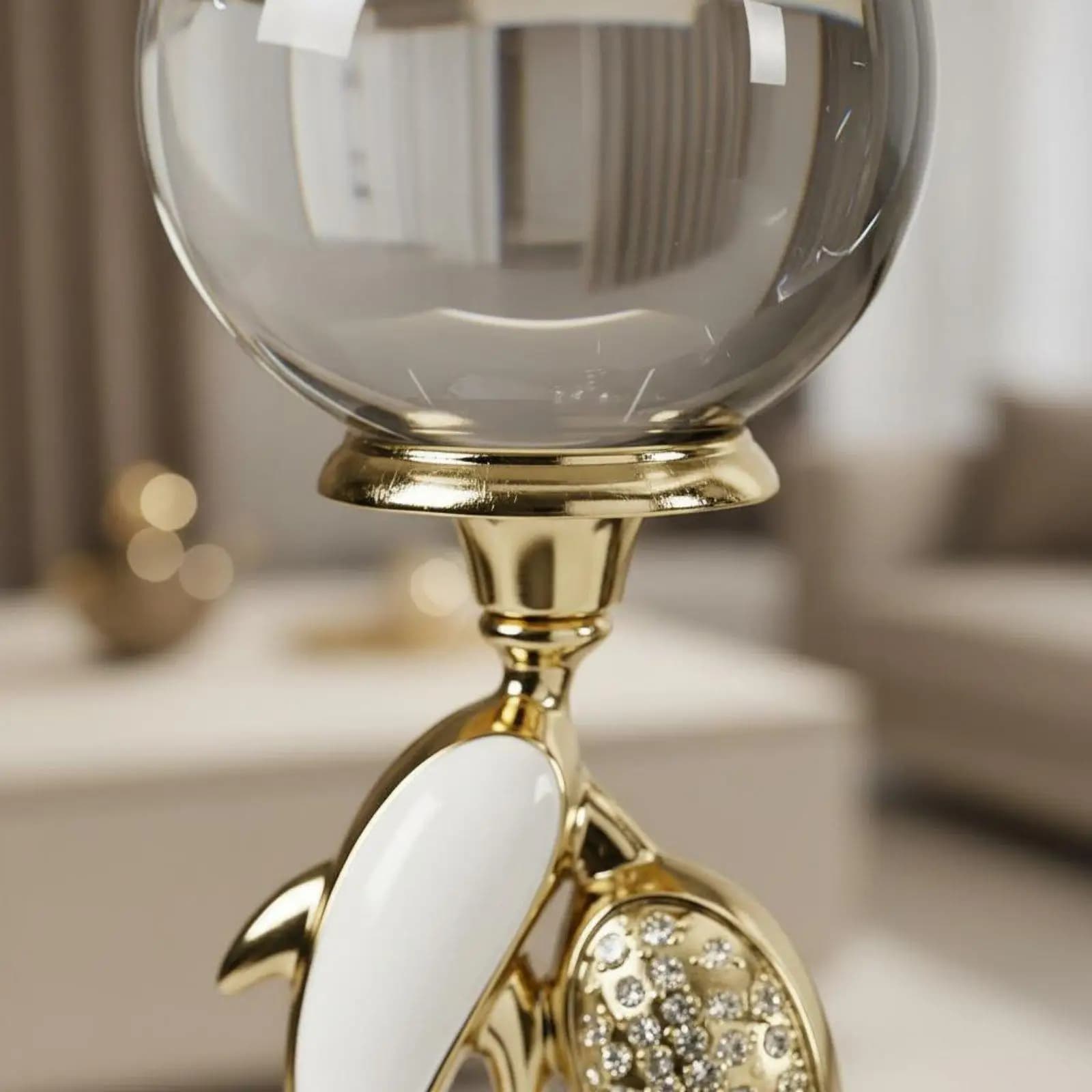Dolphin Crystal Ball Ornament Elegant Luxury Dolphin Figurine Display Piece for Living Room, Entryway, Bar Cabinet