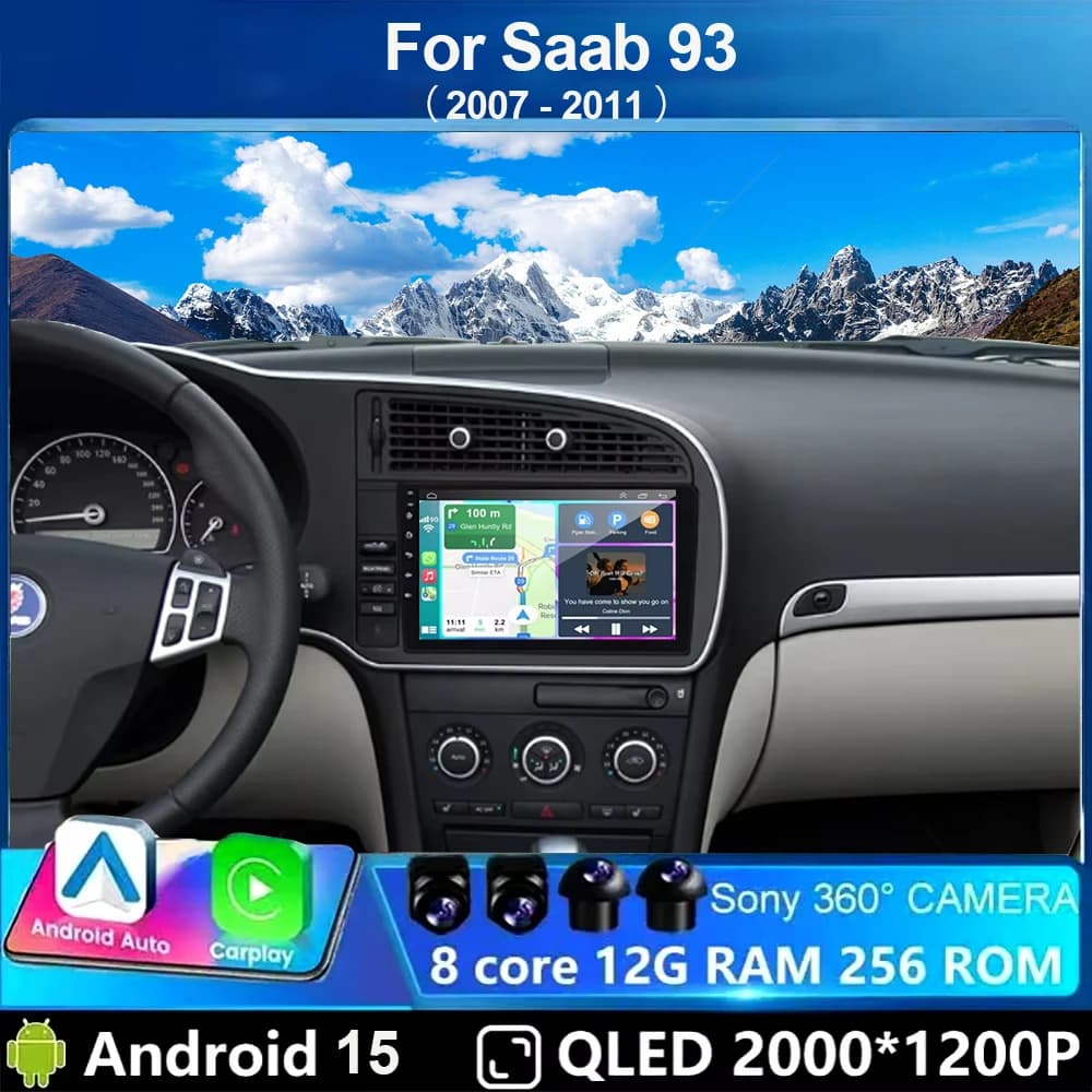 Autoradio Android 15 per Saab 93 2007-2011, Lettore Multimediale Video, GPS, Navigazione, Stereo, Radio 5G DVD 4G WIFI