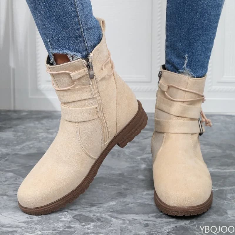 Autunno inverno nuovo elegante semplice tacco spesso punta quadrata stivaletti corti scarpe versatili alla moda scarpe casual comode da donna