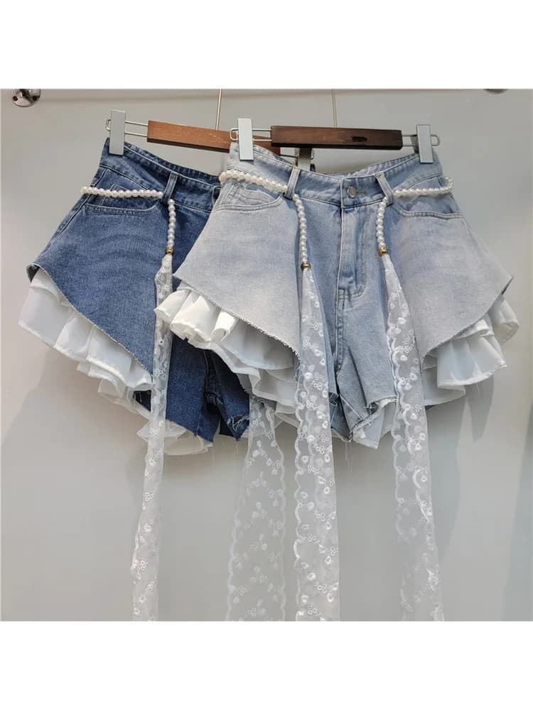 Shorts a Vita Alta a Trapezio Estivi 2026: Design Innovativo con Cuciture Diagonali, Jeans a Gamba Larga Traspiranti e Delicati sulla Pelle da Donna