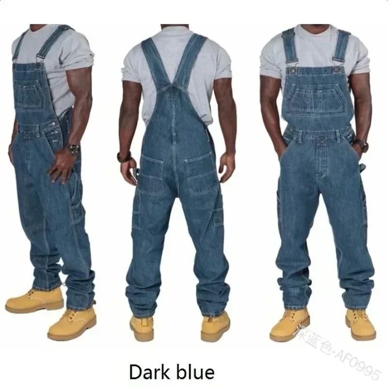 Mens Jeans 2025 Salopette da uomo Tasche Casual Pantaloni lunghi larghi in denim Slim Splice Pagliaccetti dritti Autunno Plus Size Jeans lunghi da uomo