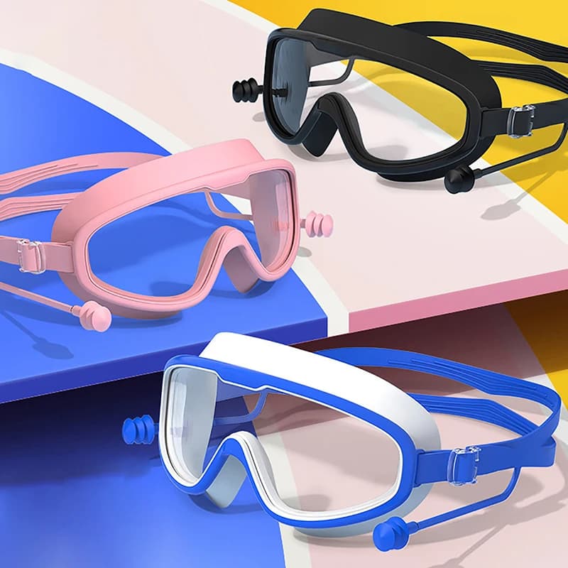 Adult Swimwear with Large Frame with Ear Caps Women's Men's Swimwear Anti-slip Beach Glasses For Pool in Silicone