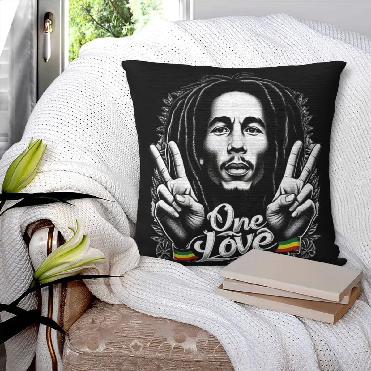 Bob Marley Reggae Federa quadrata Federa per cuscino Cuscino in poliestere con cerniera Cuscino decorativo comfort per divano di casa