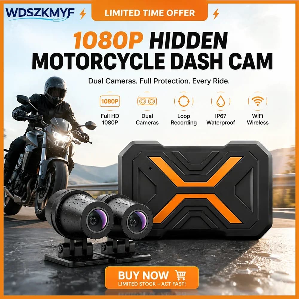 Dual Front Rear Lens 1080P Motorbike Recorder IP67 Waterproof WiFi Connection EIS Anti-Shake Outdoor Sports Motorcycle Dash Cam