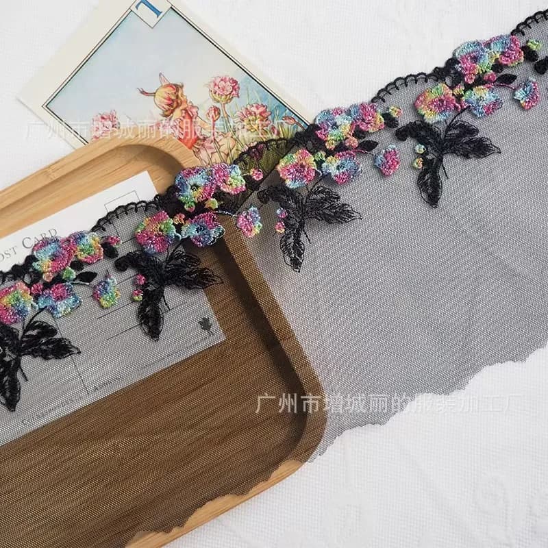 3 metri 16 cm di larghezza poliestere nero ricamo pizzo finiture accessori per abiti tessuto di pizzo artigianato per cucire materiale per bambole