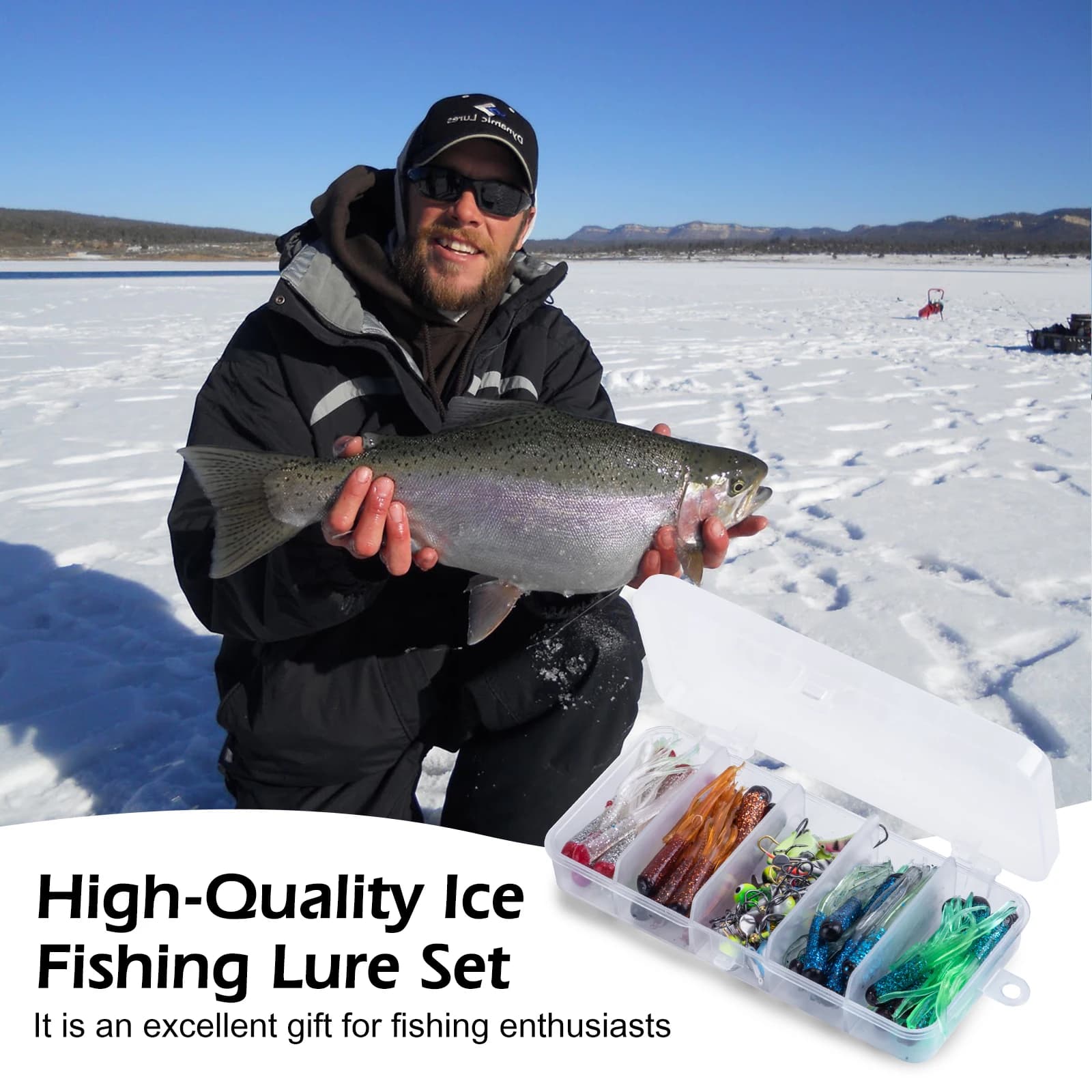 Kit di Esche Luminose Goture per Pesca sul Ghiaccio - Esche Metalliche Multifunzione, Ami Antiruggine, Scatola Porta Attrezzi per Crappie, Trota, Spigola