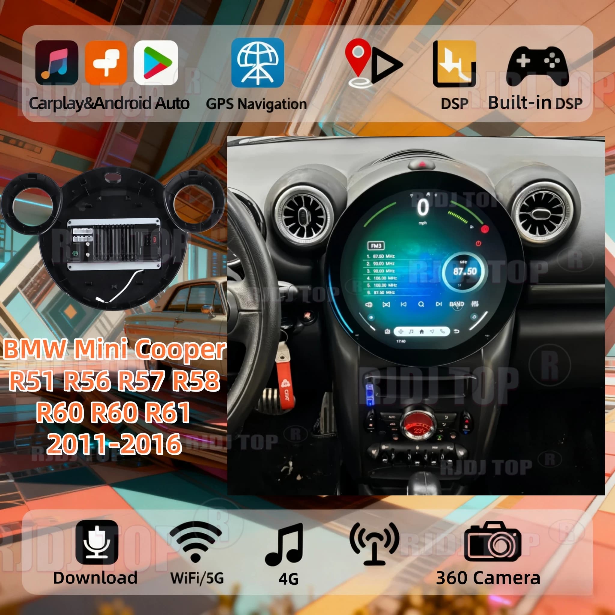 11.7 "Android 15 Per BMW Mini Cooper R51 R56 R57 R58 R60 R60 R61 2011-2016 Autoradio GPS Navi Bluetooth CarPlay Android Auto 5G