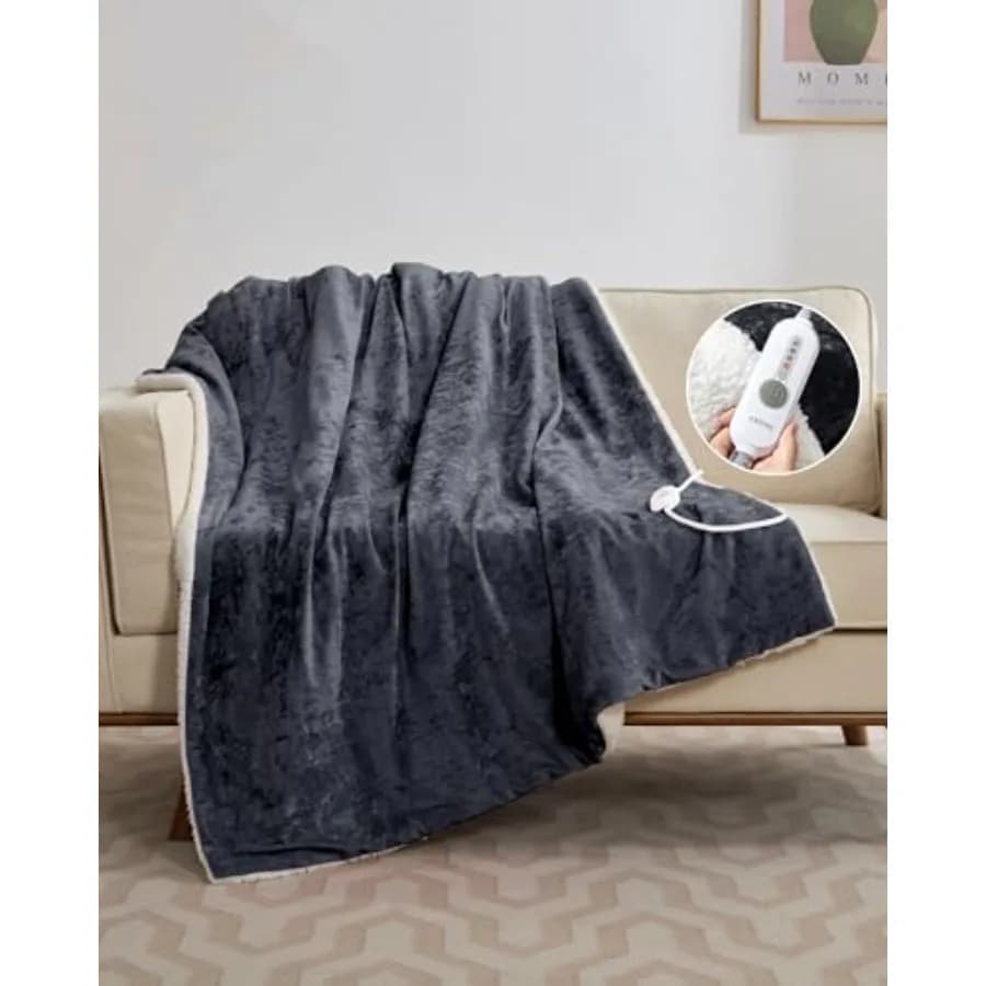 Coperta Elettrica Riscaldante in Velluto Morbido e Confortevole, 4 Livelli di Calore e Spegnimento Automatico Dopo 4 Ore, Lavabile in Lavatrice