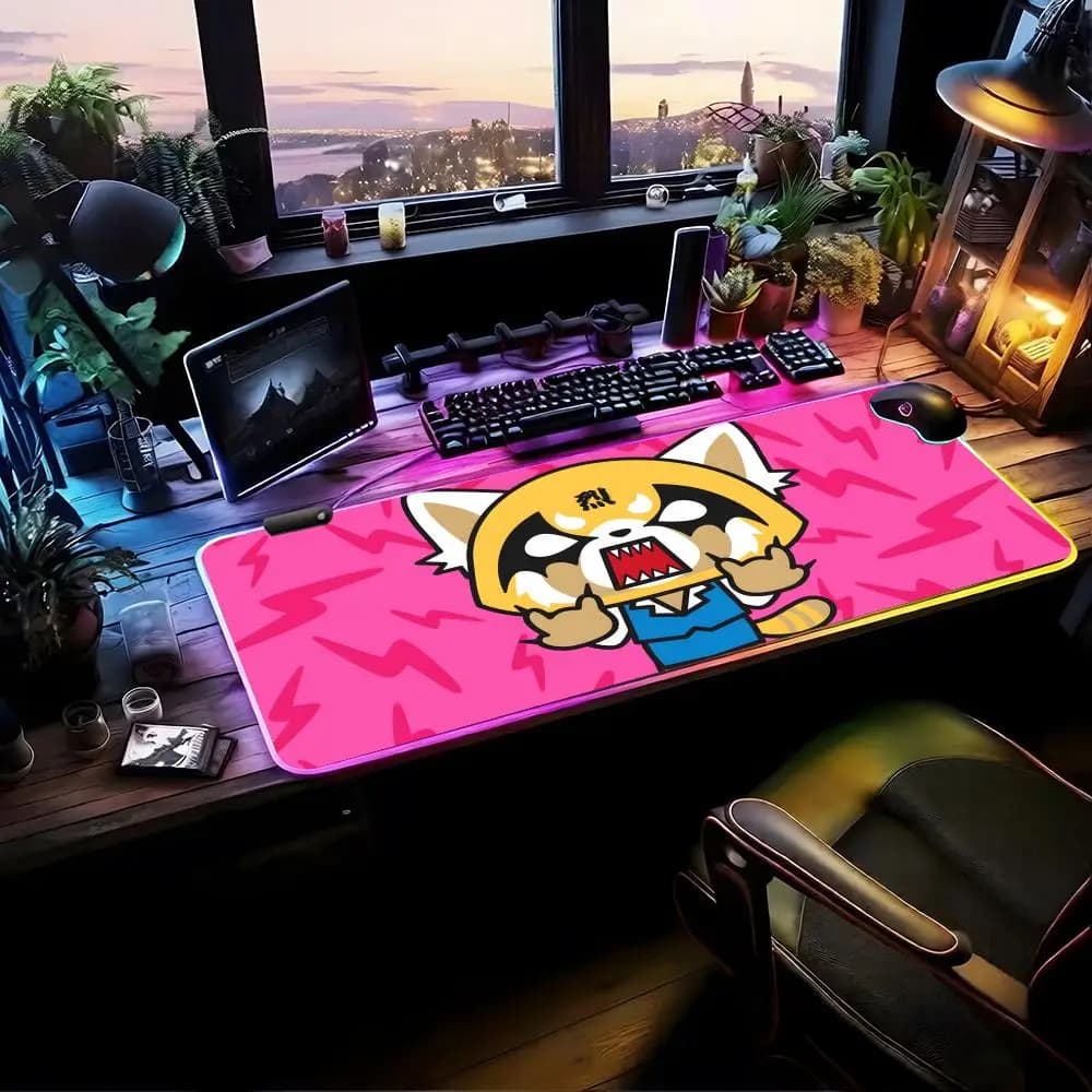 Tappetino per mouse S-Aggretsuko Tappetino per mouse da gioco RGB Tappetino per scrivania HD Gamer Tappetini per mouse XXL con luce LED di grandi dimensioni