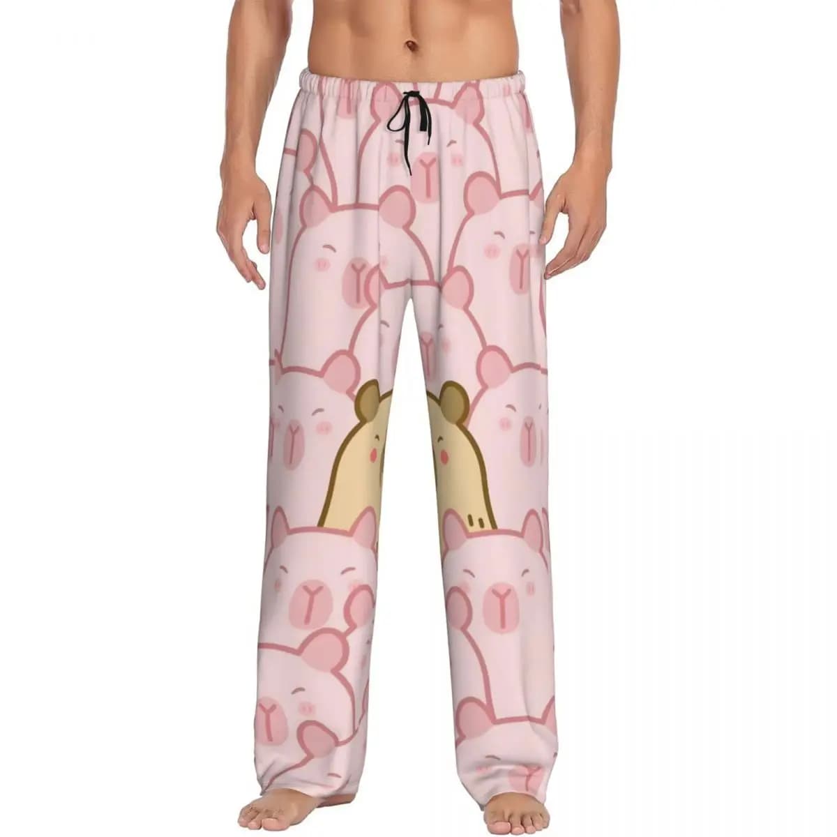 Pantaloni da pigiama capibara personalizzati da uomo Pantaloni da notte elasticizzati per il sonno da salotto anime carini con tasche