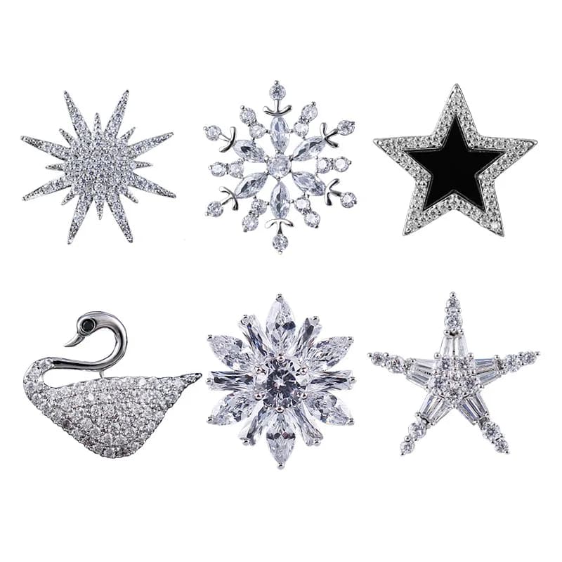 6-point star tie pin with high quality fashion crystal hexagram - Scarf buckle with horn collar with Hijab twist, stylish accessory