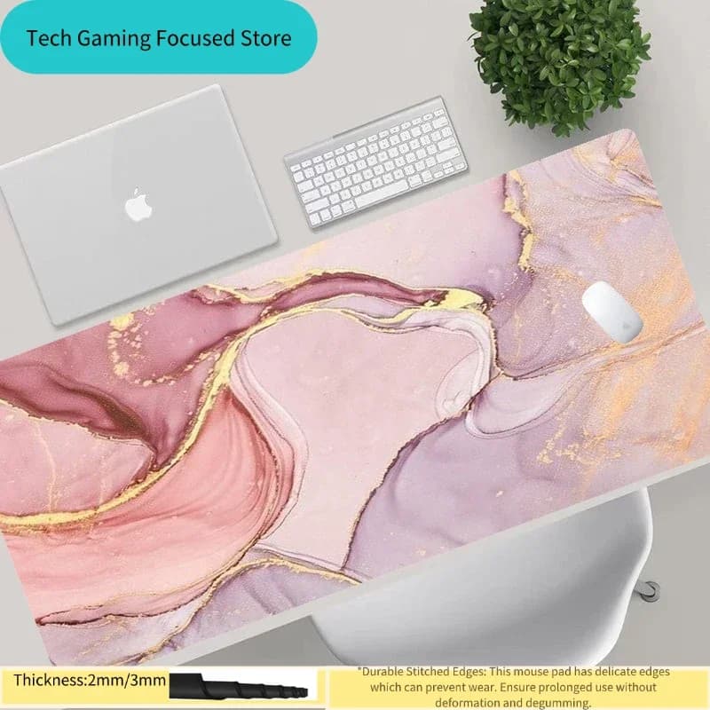 Tappetino per mouse con texture in marmo, design di lusso in oro rosa, morbida gomma, tappetino da scrivania grande, tastiera per computer da gioco, rosa, gaming
