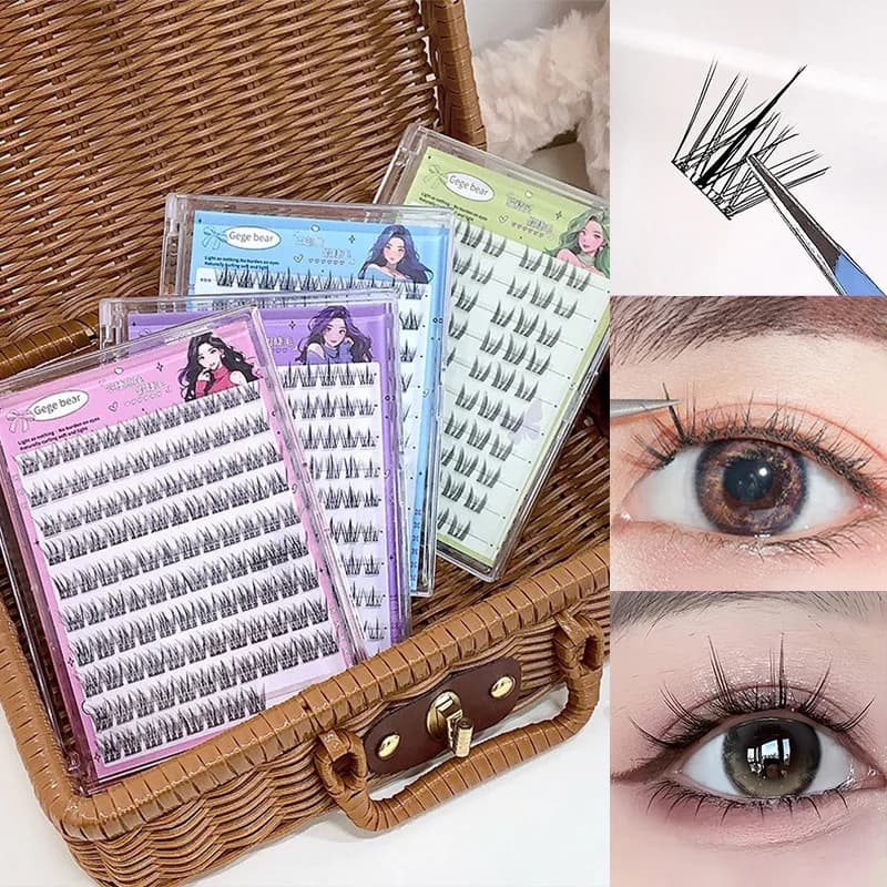 Gege Bear No-Glue False Eyelashes - Easy 3-Step Application, Natural Look, Perfect for Beginners with Sunflower Design