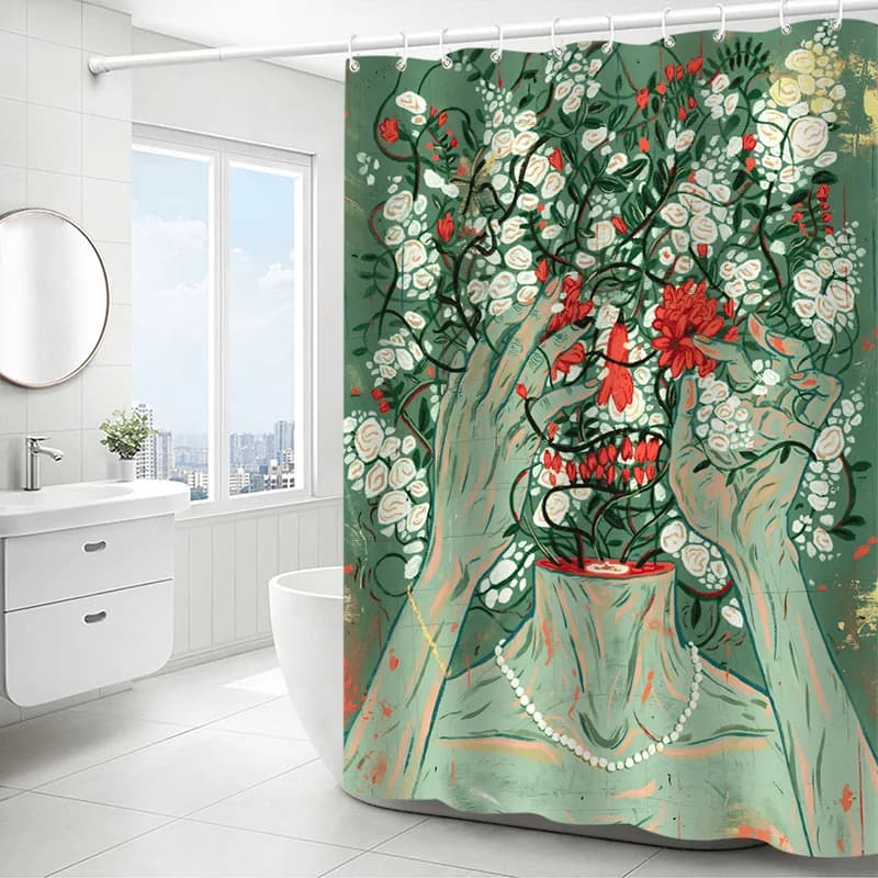 Tenda da doccia con teschio floreale: abbraccia il design artistico unico, tessuto morbido e vibrazioni eccentriche per il tuo bagno elegante