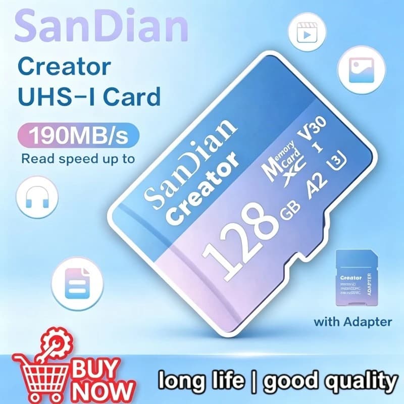 New Creator MicroTf SD XC CARD 128GB V30 A2 Memory Card 256GB 512GB Micro Tf SD Card Max 190Mb/s TF Card for 4K drone GOPR