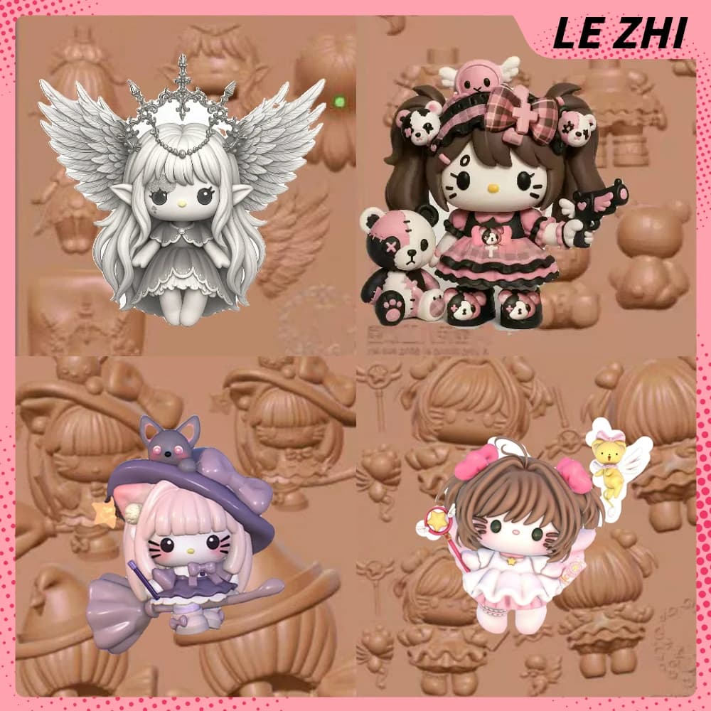 Stampo per Unghie in Acrilico Hello Kitty Kawaii Y2K 2025, Stampo in Silicone 3D con Angeli e Gattini Carini, Stampo per Unghie Fai da Te, Regalo per Ragazze