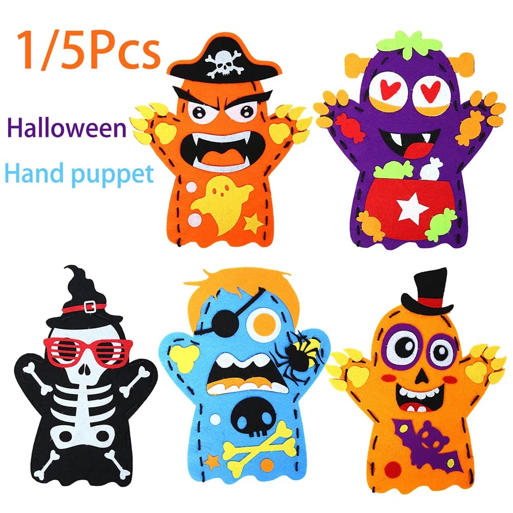 1/5 pezzi cartone animato teschio scheletro pirata fai da te non tessuto burattino a mano kit da cucito giocattoli per bambini Halloween tema bomboniere decorazioni