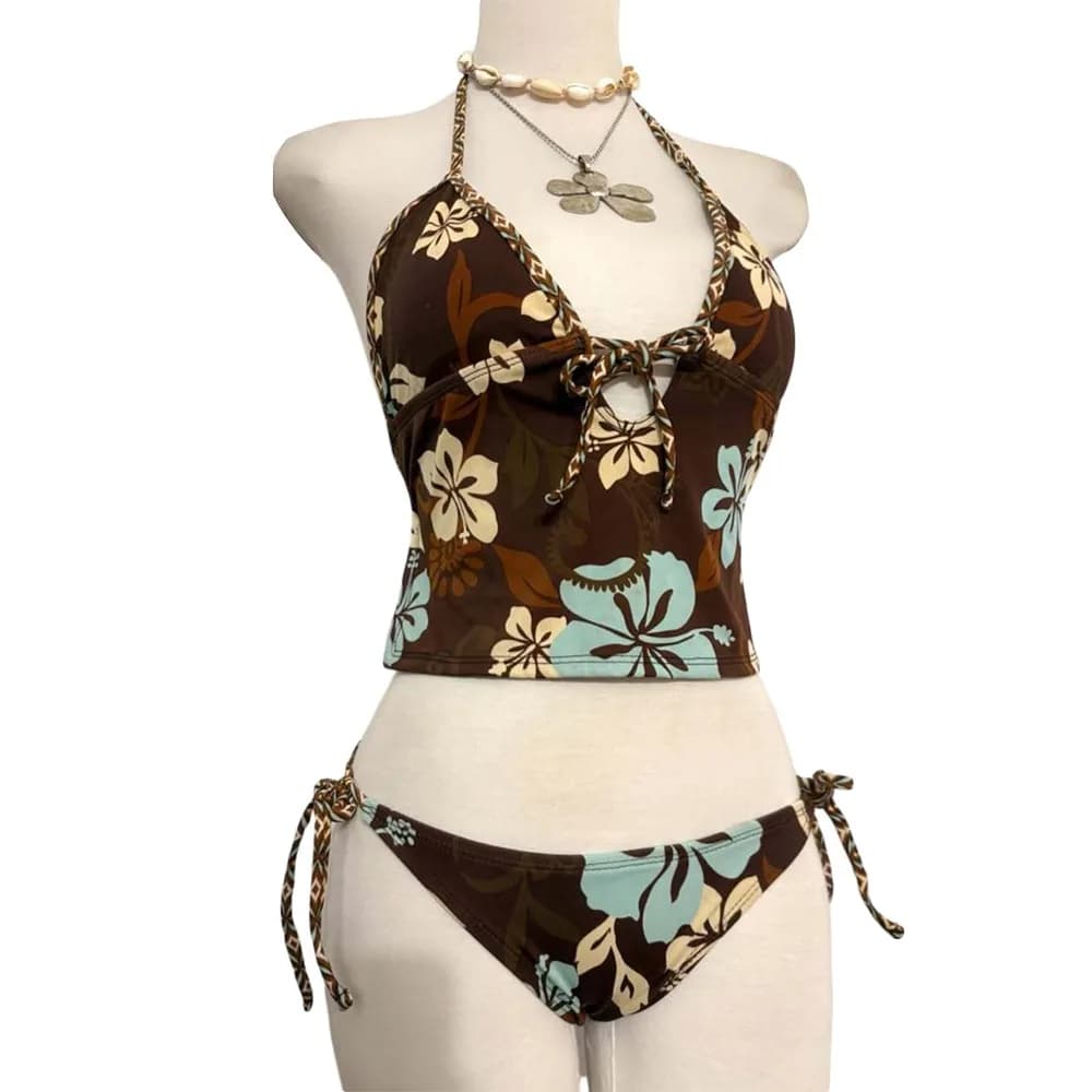 Set 2 Pezzi Bikini Estivo Y2K alla Moda, Stile Harajuku Punk Goth, Costume da Bagno Casual da Spiaggia