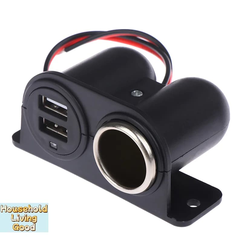 【12V / 24V Power Outlet 2x USB Charger Cigarette Lighter Car Plug Truck】