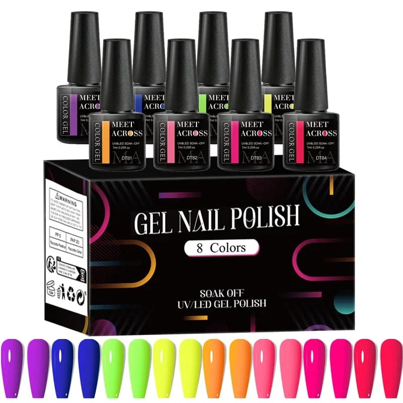 8 Pz/set Fluorescent Gel Nail Polish Set Summer Colorful Semi Permanent Artistic Nails Paint Gel Nail Supplies Nail Manicure For Nails