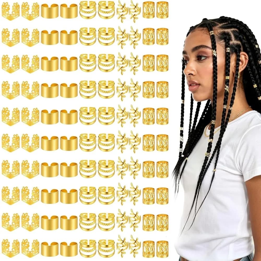 Set di 100 Anelli per Capelli in Oro e Argento, Accessori per Dreadlock, Perline per Trecce, Clip e Decorazioni Fai-da-Te