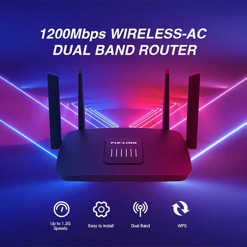 PIX-LINK AC06 Router Wireless-AC Dual Band 1200Mbps 2.4G/5G con 4 Antenne Esterne, Modalità Router/Ripetitore/AP per Casa, Ufficio e Gaming