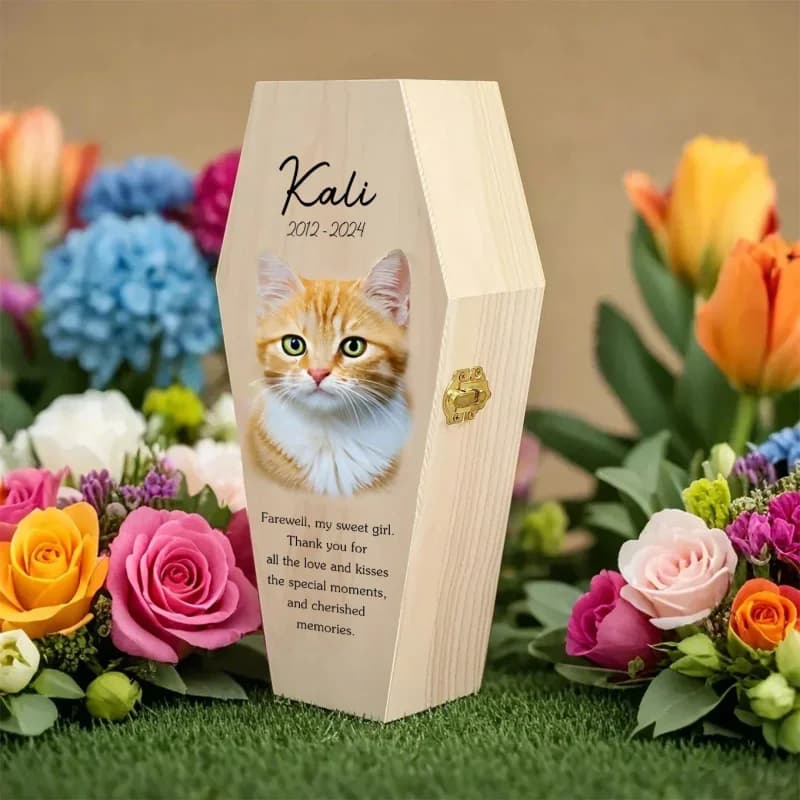 Customized DIY Picture Cat Dog Pet Wooden Urn One Piece Color Printed Memorial Funeral Box Gift Present Gothic