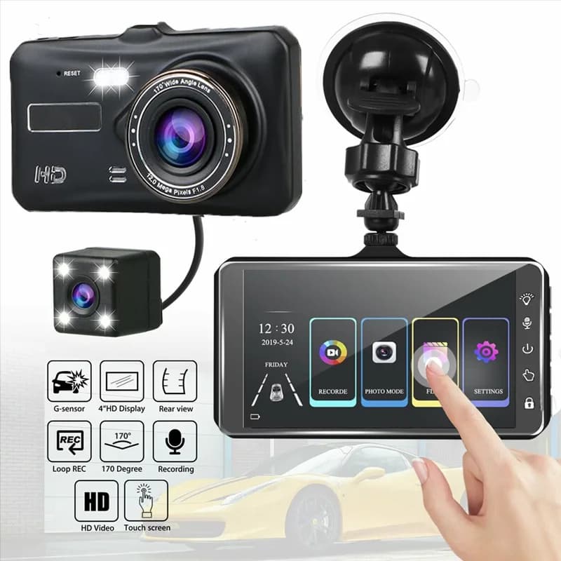Telecamera da cruscotto per auto HOT, DVR 4 pollici FHD 1080p, doppia lente, videoregistratore automatico, telecamera per cruscotto auto, visione notturna, videocamera DVR