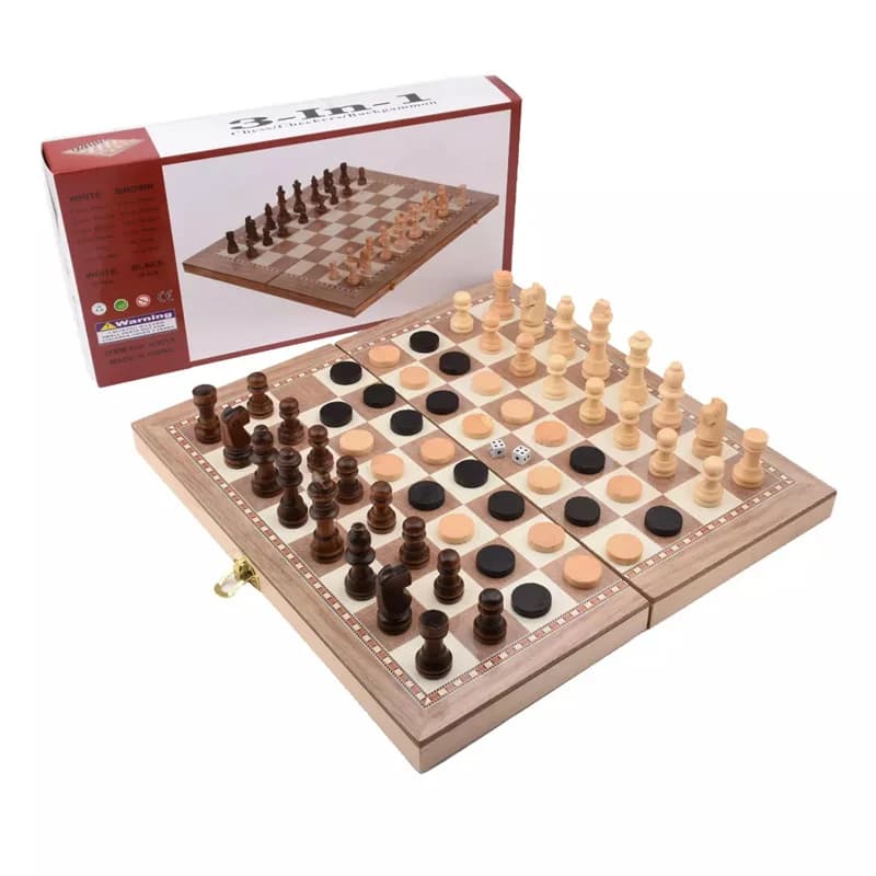Scacchi in legno 3 in 1 Backgammon Dama Giochi da viaggio Set di scacchi Board Drafts Intrattenimento Regalo di Natale Pieghevole