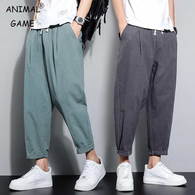 Pantaloni da uomo in cotone streetwear Pantaloni lunghi casual in tinta unita Pantaloni dritti con coulisse traspiranti Pantaloni Harem Pantaloni larghi da uomo