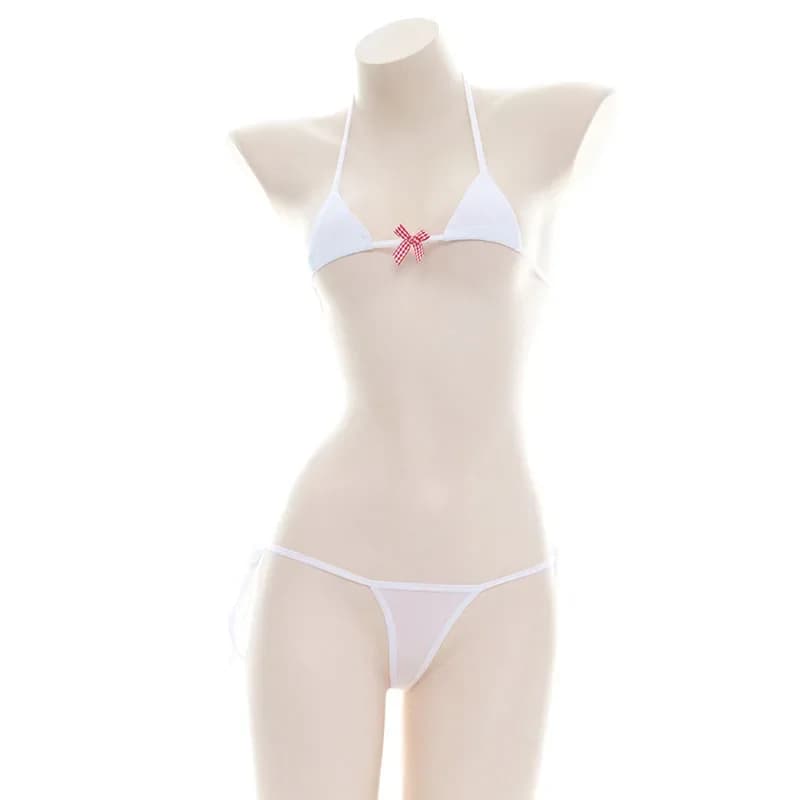 Halter Neck Mini Bathing Suit Two-piece Womens Micro Triangle Bikini Set Halter String Side Tie Swimsuit Beach Swimwear