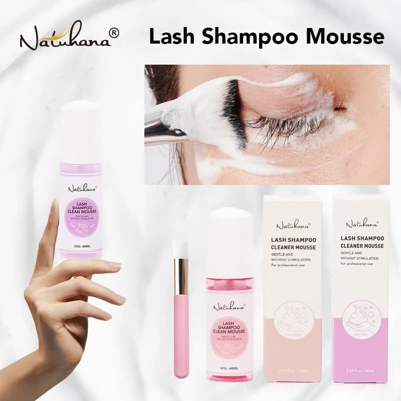 Natuhana 60ml Estensione delle ciglia Shampoo Mousse Ciglia finte Colla Accessori Schiuma per pulizia delle ciglia Nessuna stimolazione Strumenti per il trucco